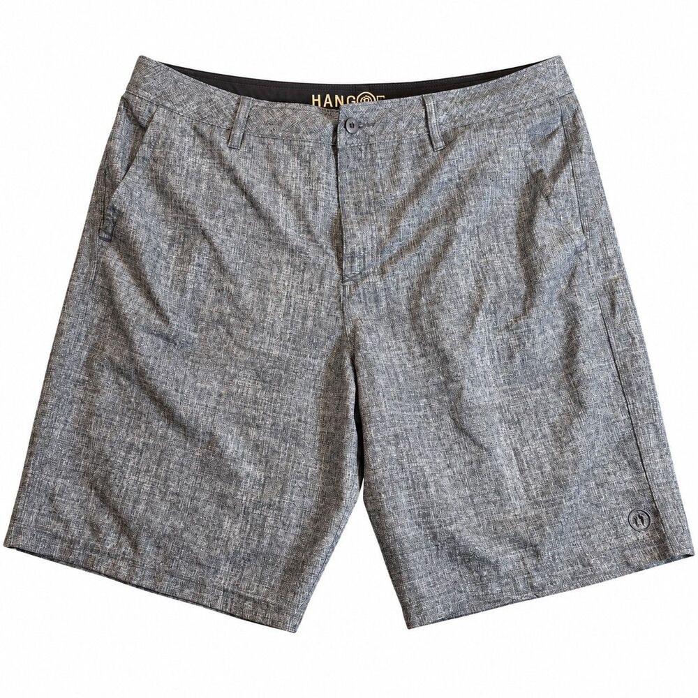 Men’s Gray Crosshatch Shorts Size 38 Casual Flat Front Pockets
